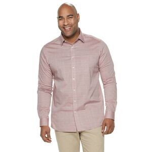 Apt. 9 Pink Red HEIQ Smart Temp Button-Down Shirt 100% Cotton Textured M